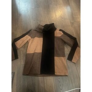 MARBLE Women's Turtleneck Sweater Size M Colorblock Long Sleeve Cotton Blend